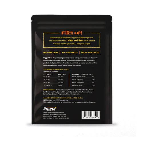 Diggin' Your Dog FiRM UP! Pumpkin Bars (6 Pack) Digestive Support