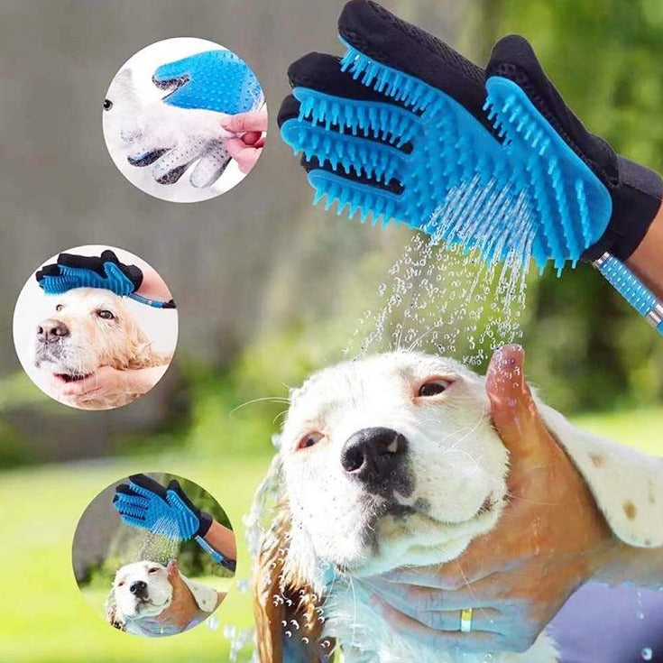 Long Hose Handheld Pet Shower Set with Massaging Grooming Glove