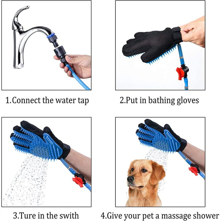 Long Hose Handheld Pet Shower Set with Massaging & Grooming Glove - Paws Discovery 