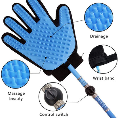 Long Hose Handheld Pet Shower Set with Massaging & Grooming Glove - Paws Discovery 