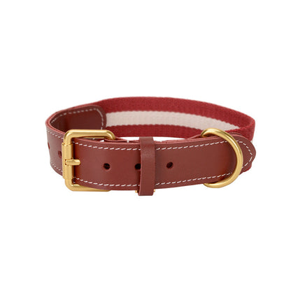 Cowhide Leather & Handmade Webbing Pet Collar - Paws Discovery 