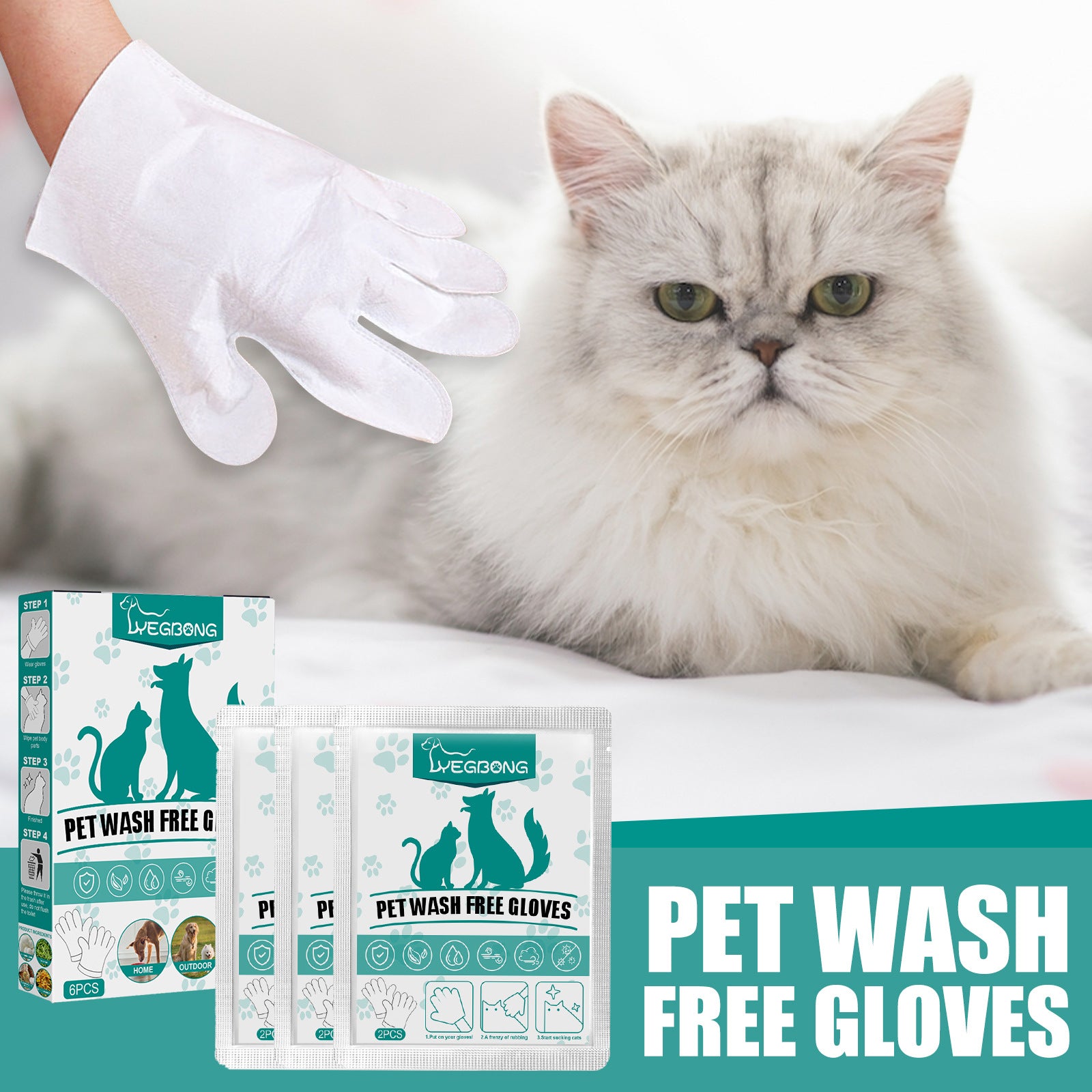 Disposable Rinse Free Pet Washing Gloves - Paws Discovery 