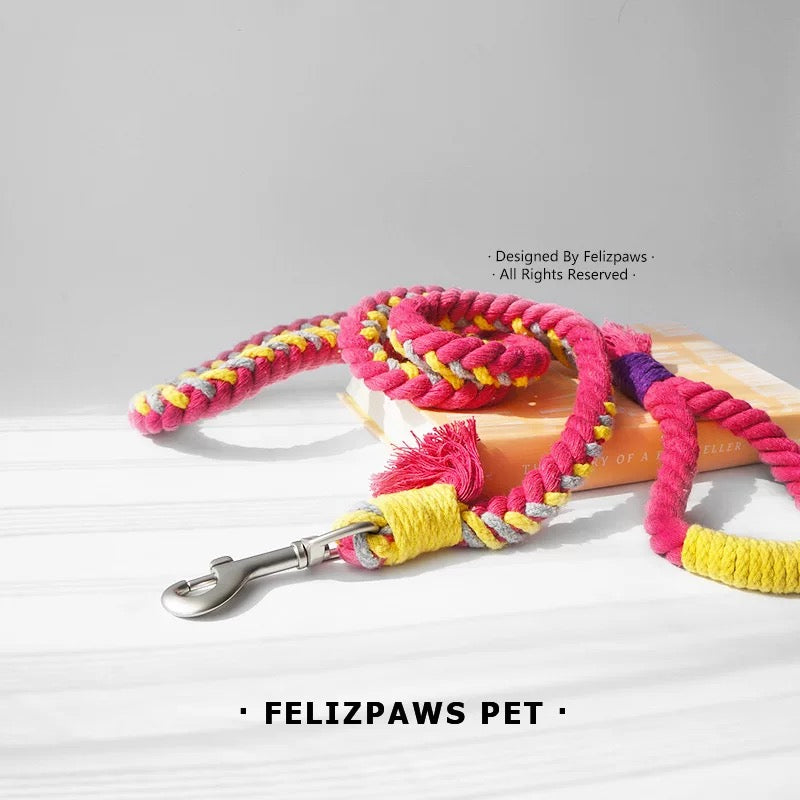Hand Braided Colour Cotton Rope Leash