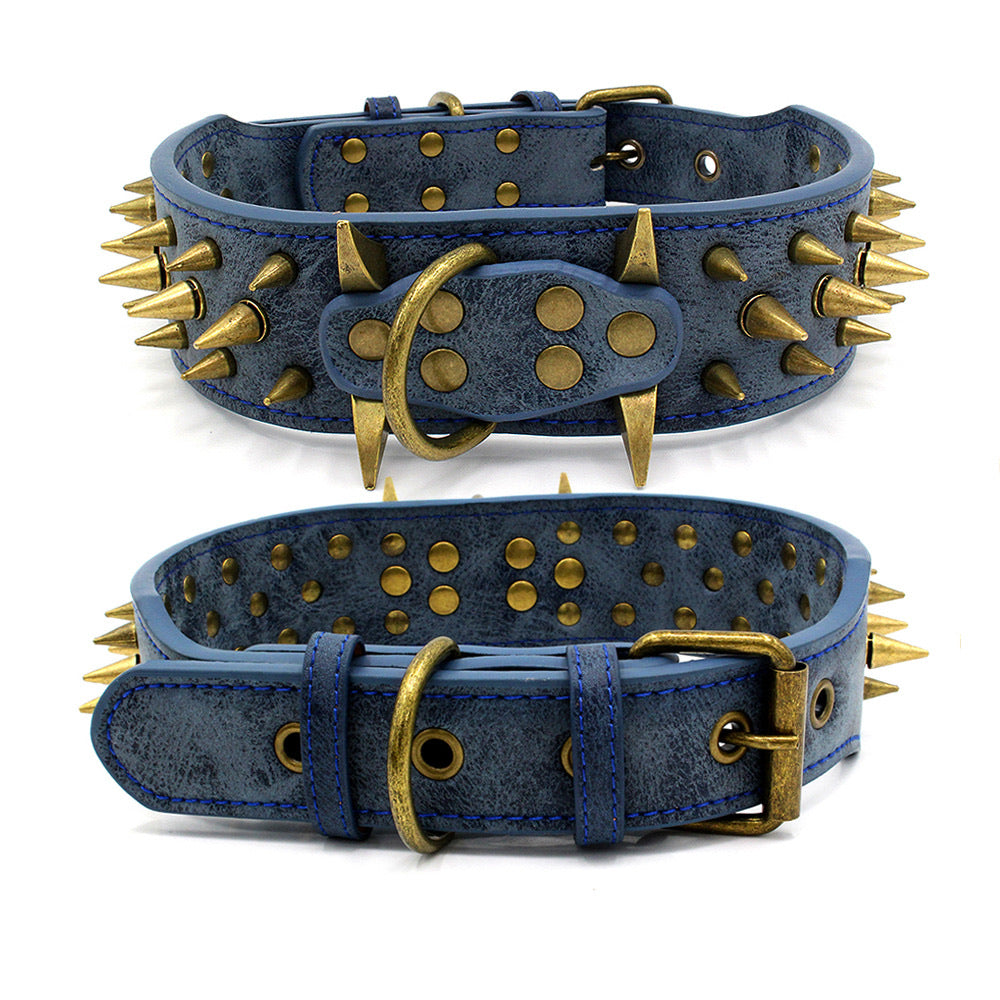 Blue spiked dog collar best sale