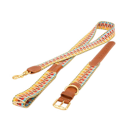 Cowhide Leather & Handmade Webbing Pet Leash - Paws Discovery 