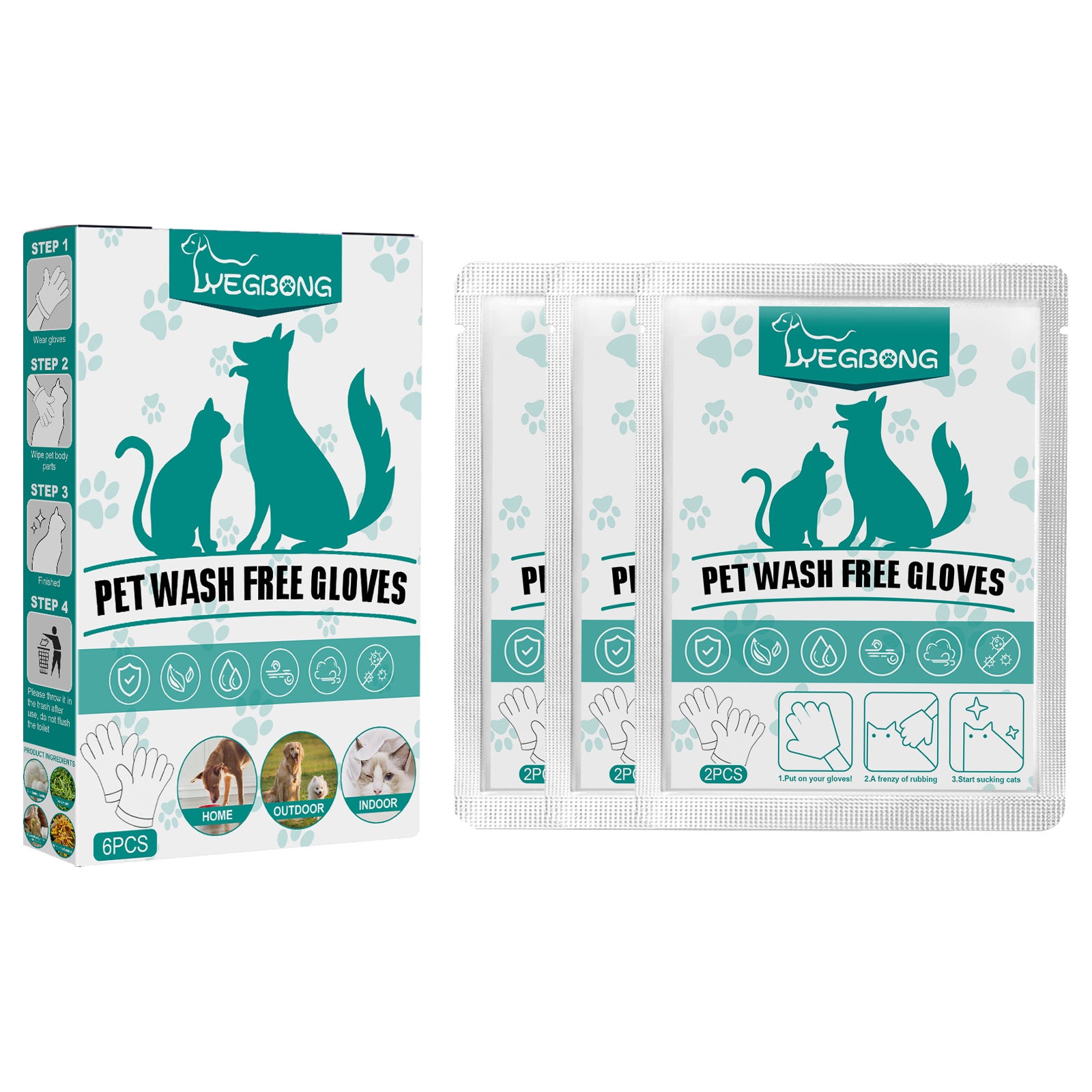 Disposable Rinse Free Pet Washing Gloves - Paws Discovery 