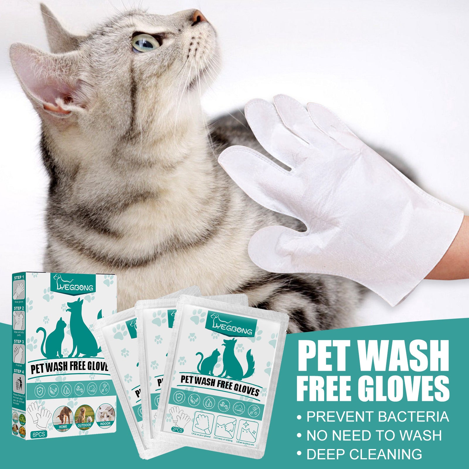 Disposable Rinse Free Pet Washing Gloves - Paws Discovery 